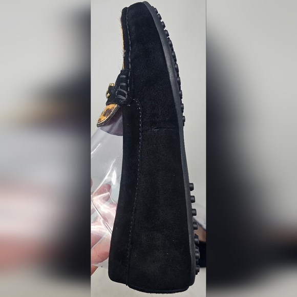 Ralph Lauren Berdine Black Suede Fur Leopard Driving Loafer Size 6.5B - Picture 5 of 13